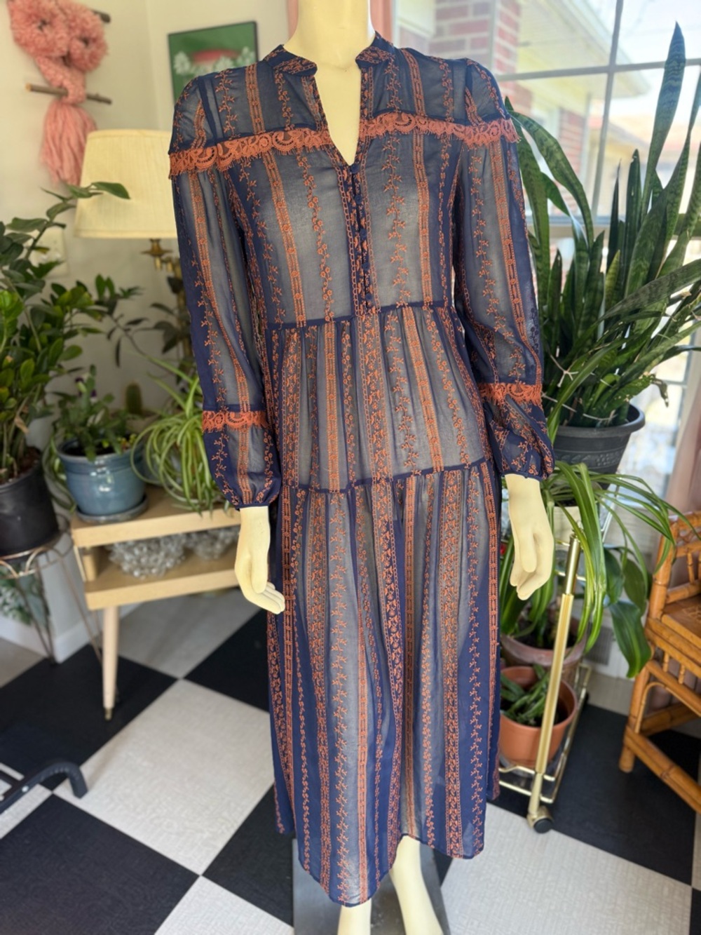 BCBGMAXAZRIA Embroidered Maxi Prairie Dresses for Women Cottage Core Boho XXS